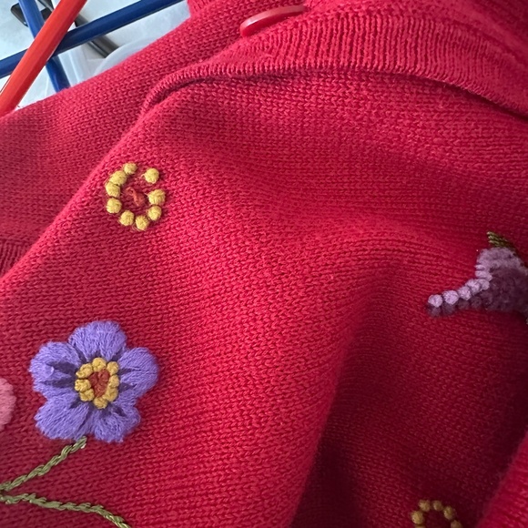 Coldwater Creek Cardigan Sweater Sz Medium Floral Embroidered Cottagecore Red - Picture 4 of 5